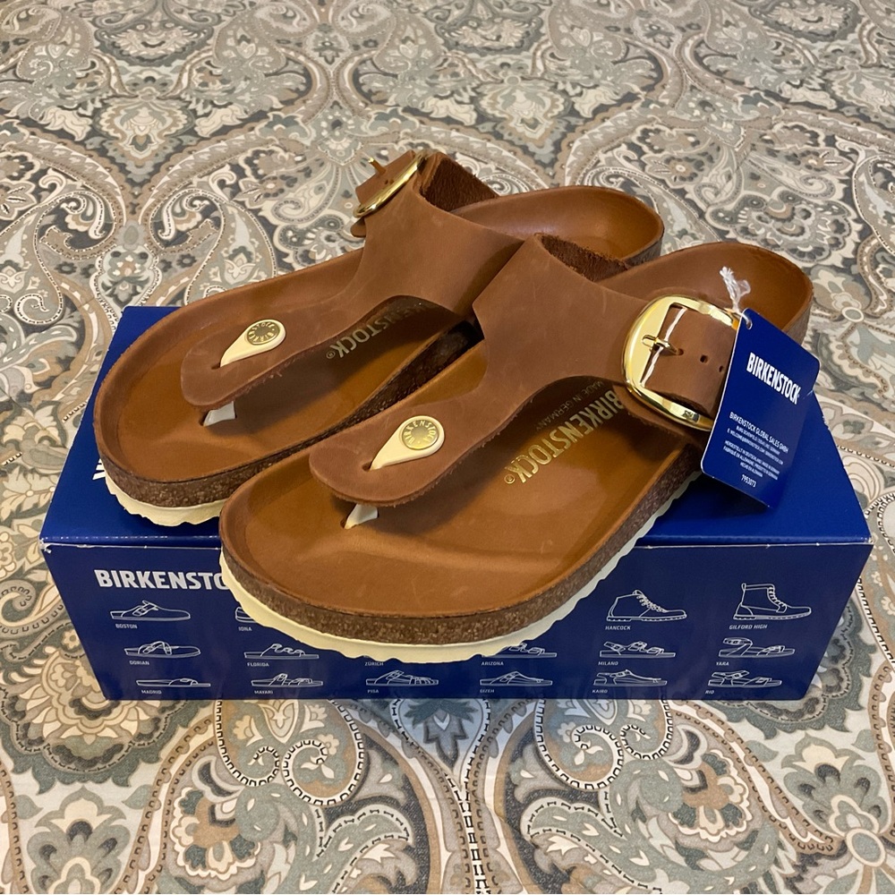 NWT Birkenstock Gizeh Big Buckle Cognac Leather Sandals Women’s Sz 40 Regular